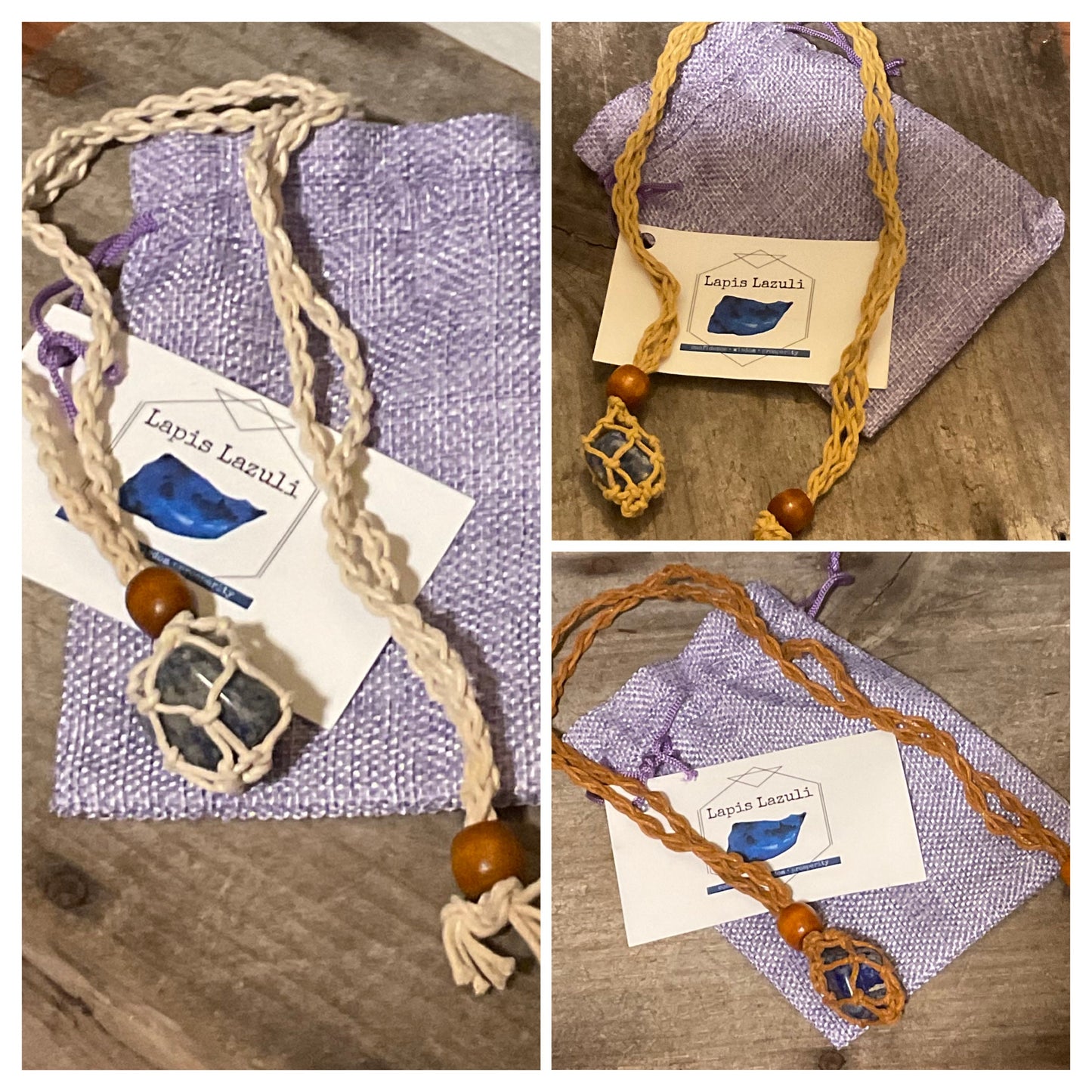 Hemp Rope Crystal Cage Adjustable Necklace with choice of Genuine Tumbled Crystal