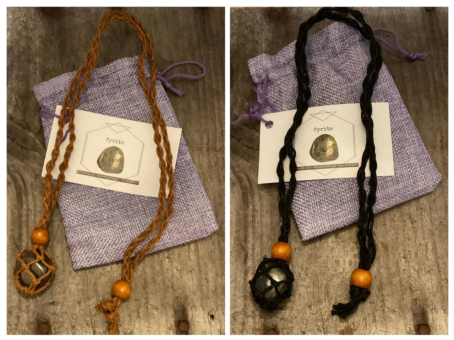 Hemp Rope Crystal Cage Adjustable Necklace with choice of Genuine Tumbled Crystal