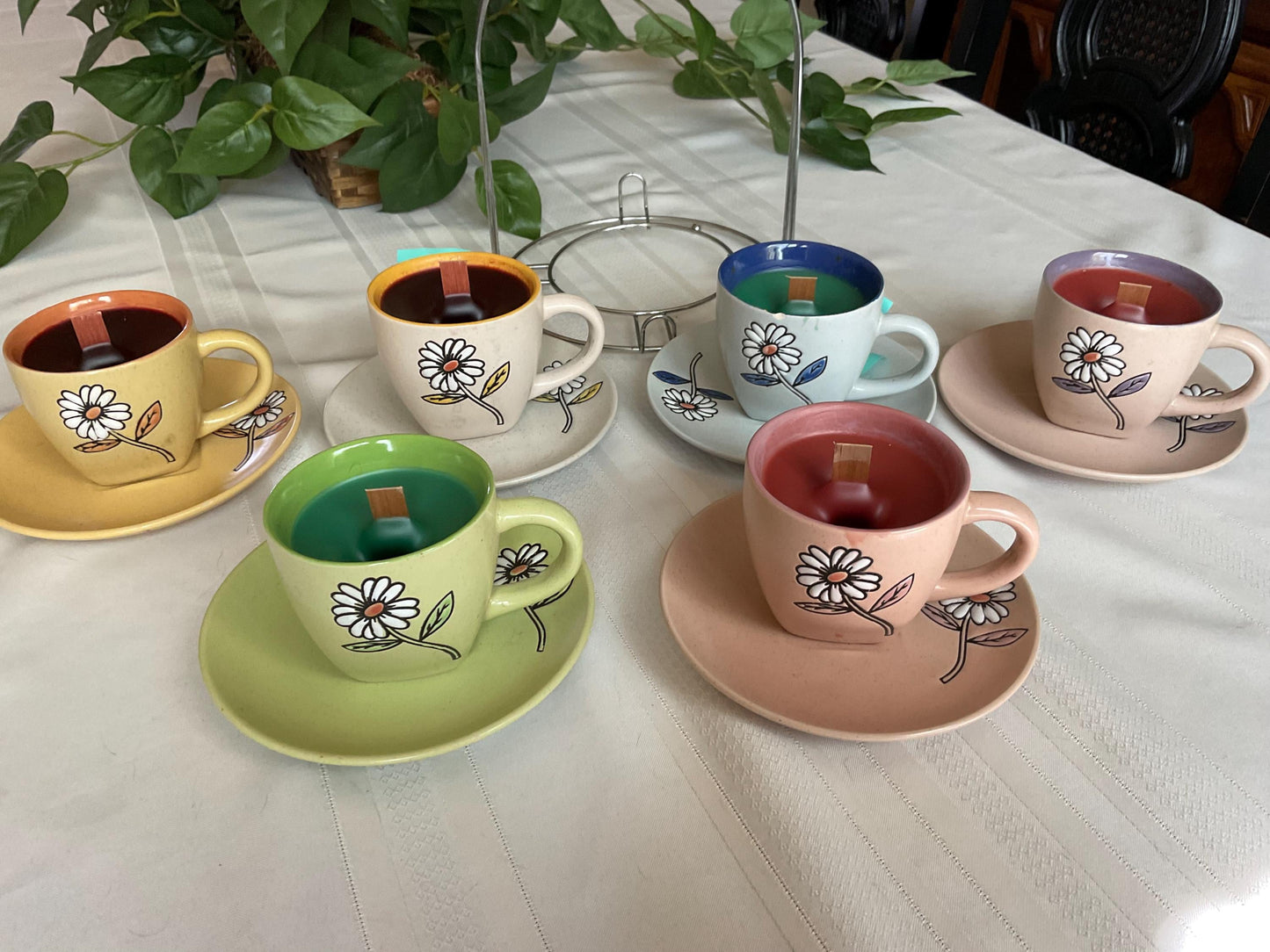 Reused 6 piece organic beeswax candle tea set