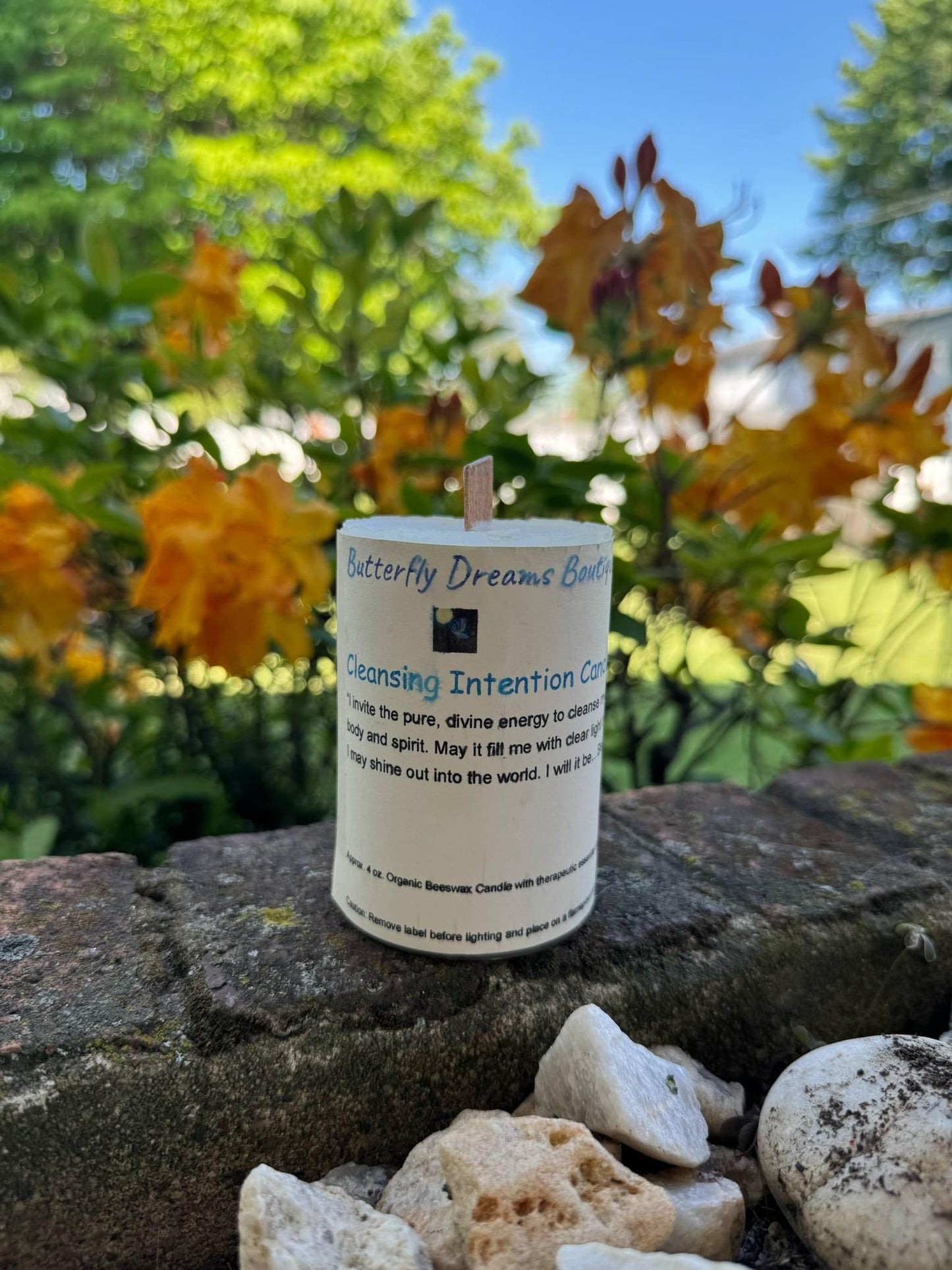 Handmade 8 oz organic beeswax intension pillar candles