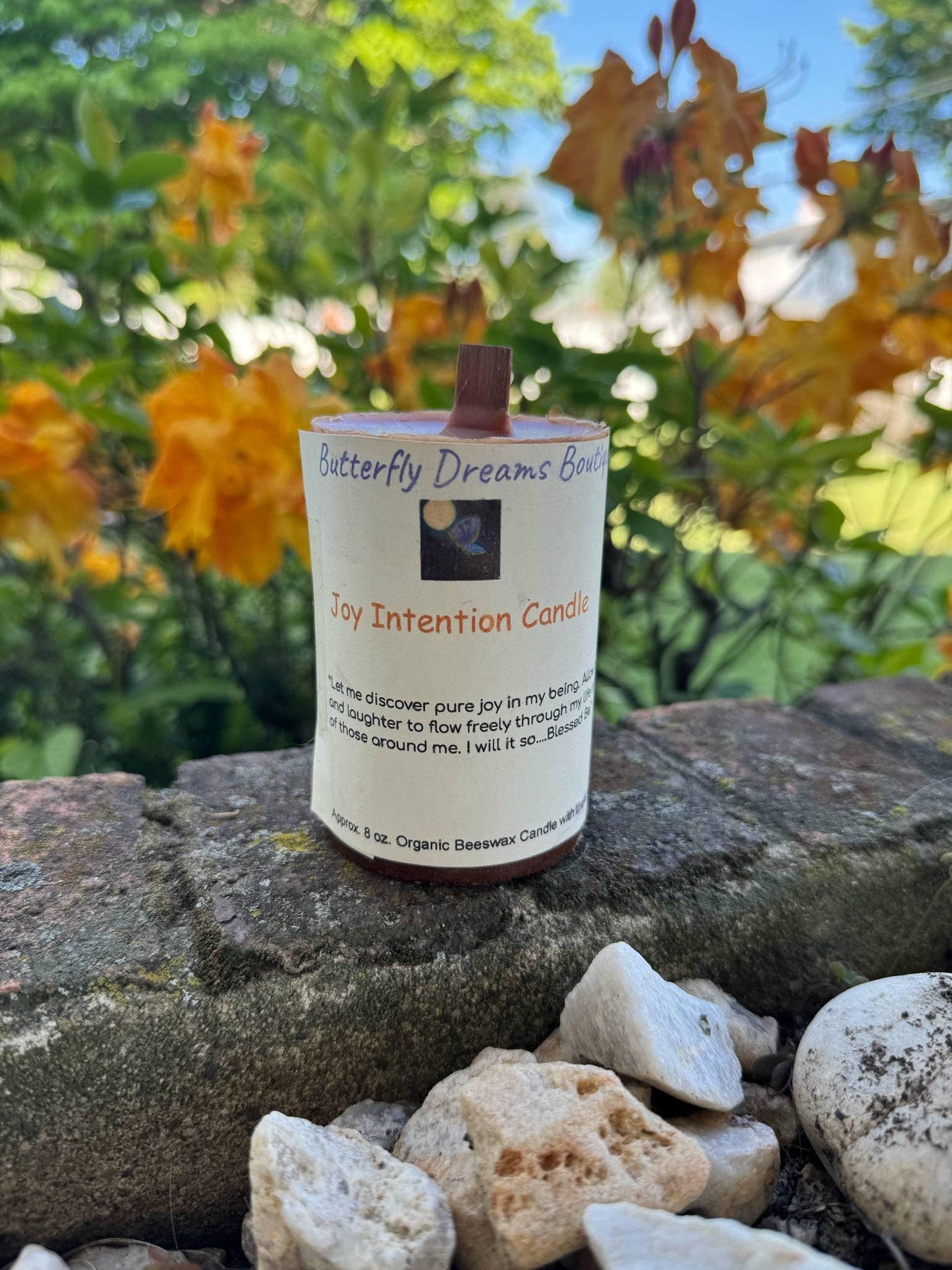 Handmade 8 oz organic beeswax intension pillar candles