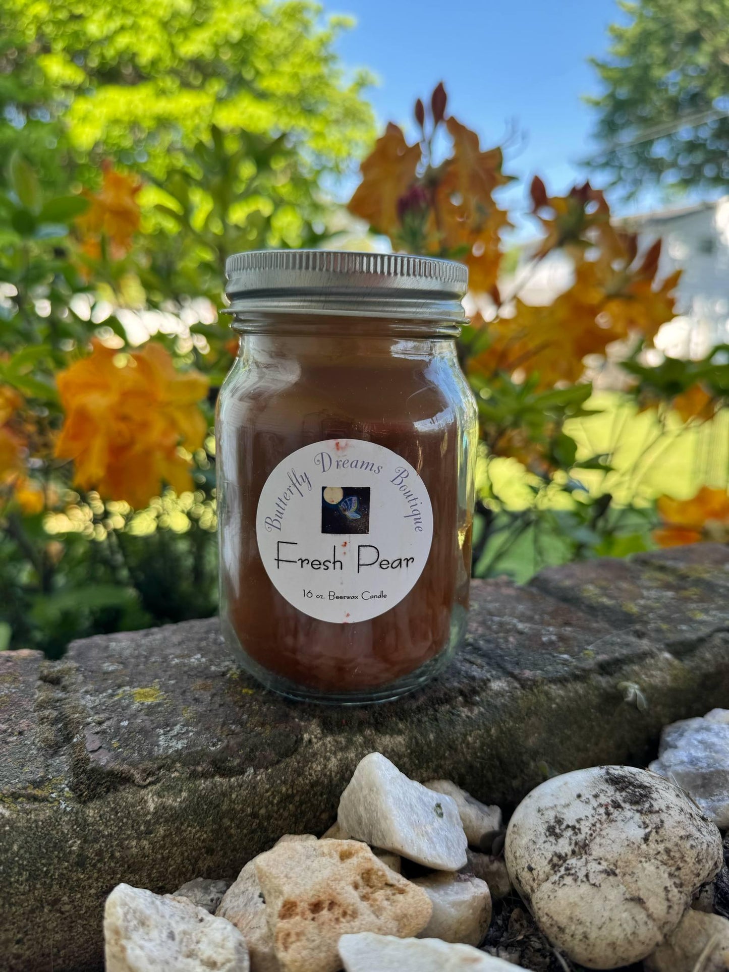Homemade Fresh Fruit Scented 16 oz Mason jar organic beeswax Candle