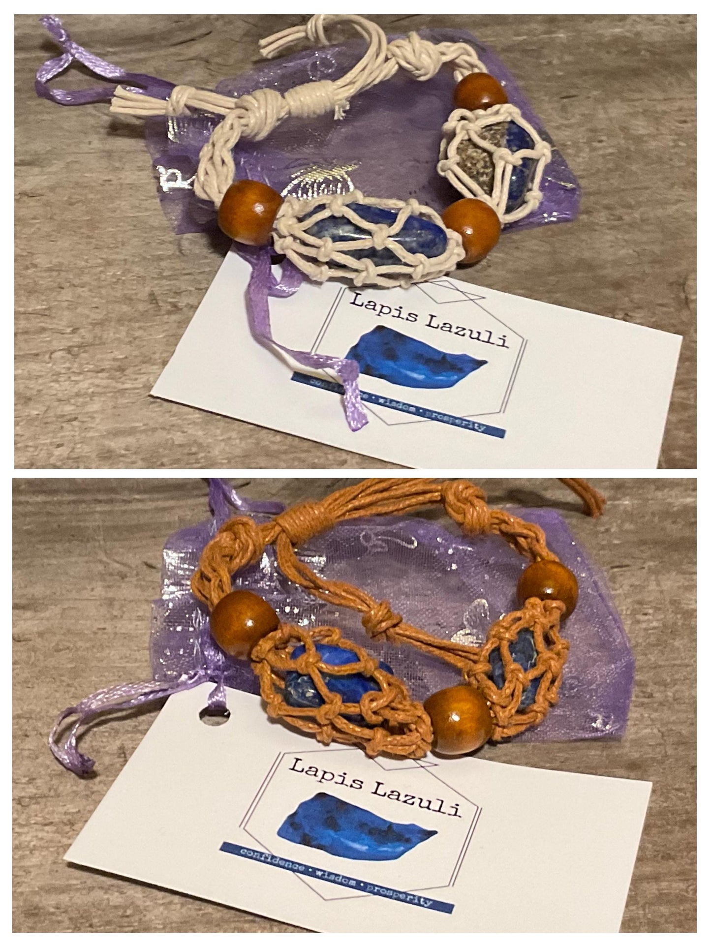 Hemp Rope Crystal Cage Adjustable Bracelet with choice of Genuine Tumbled Crystal