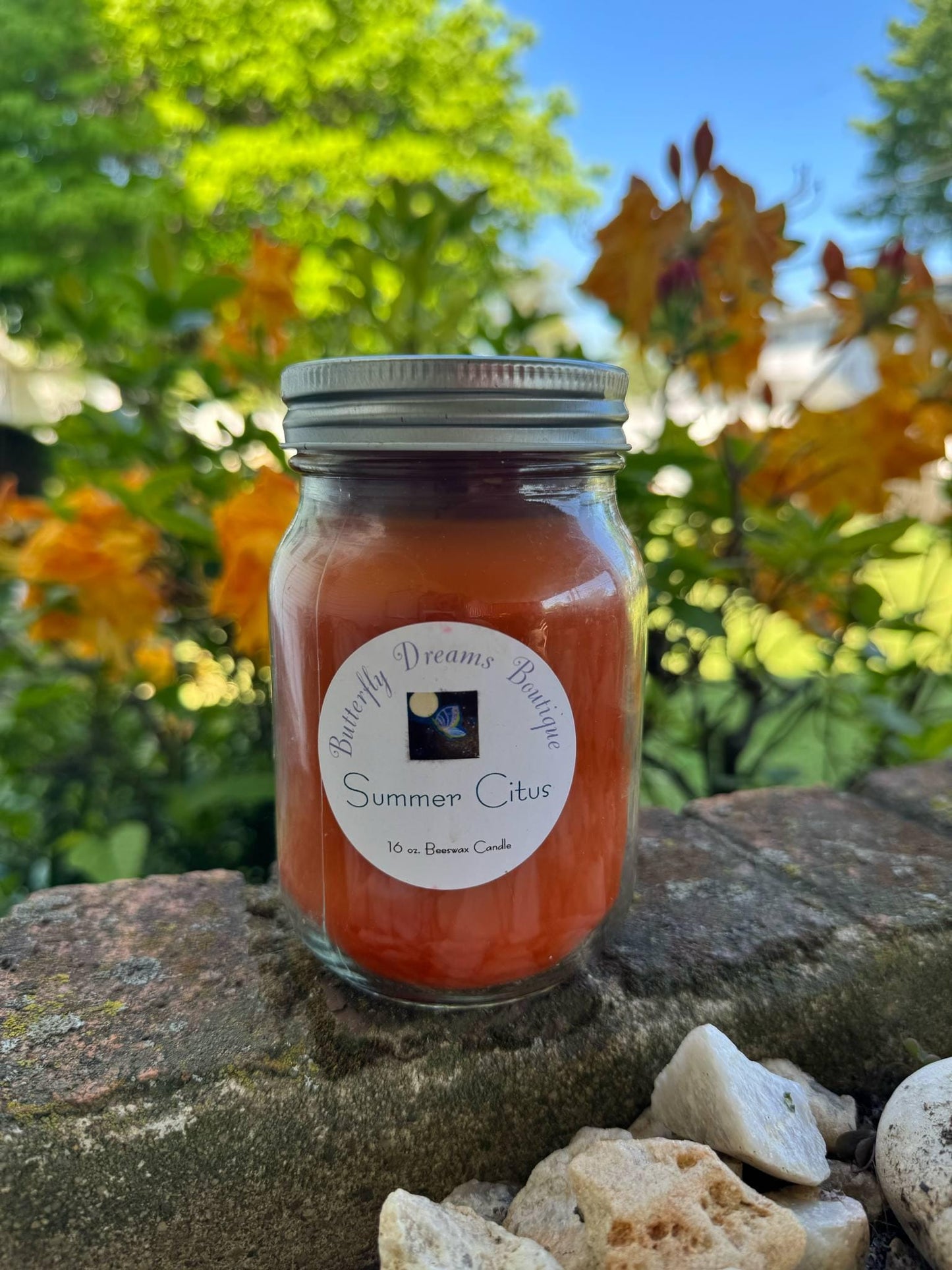 Homemade Fresh Fruit Scented 16 oz Mason jar organic beeswax Candle