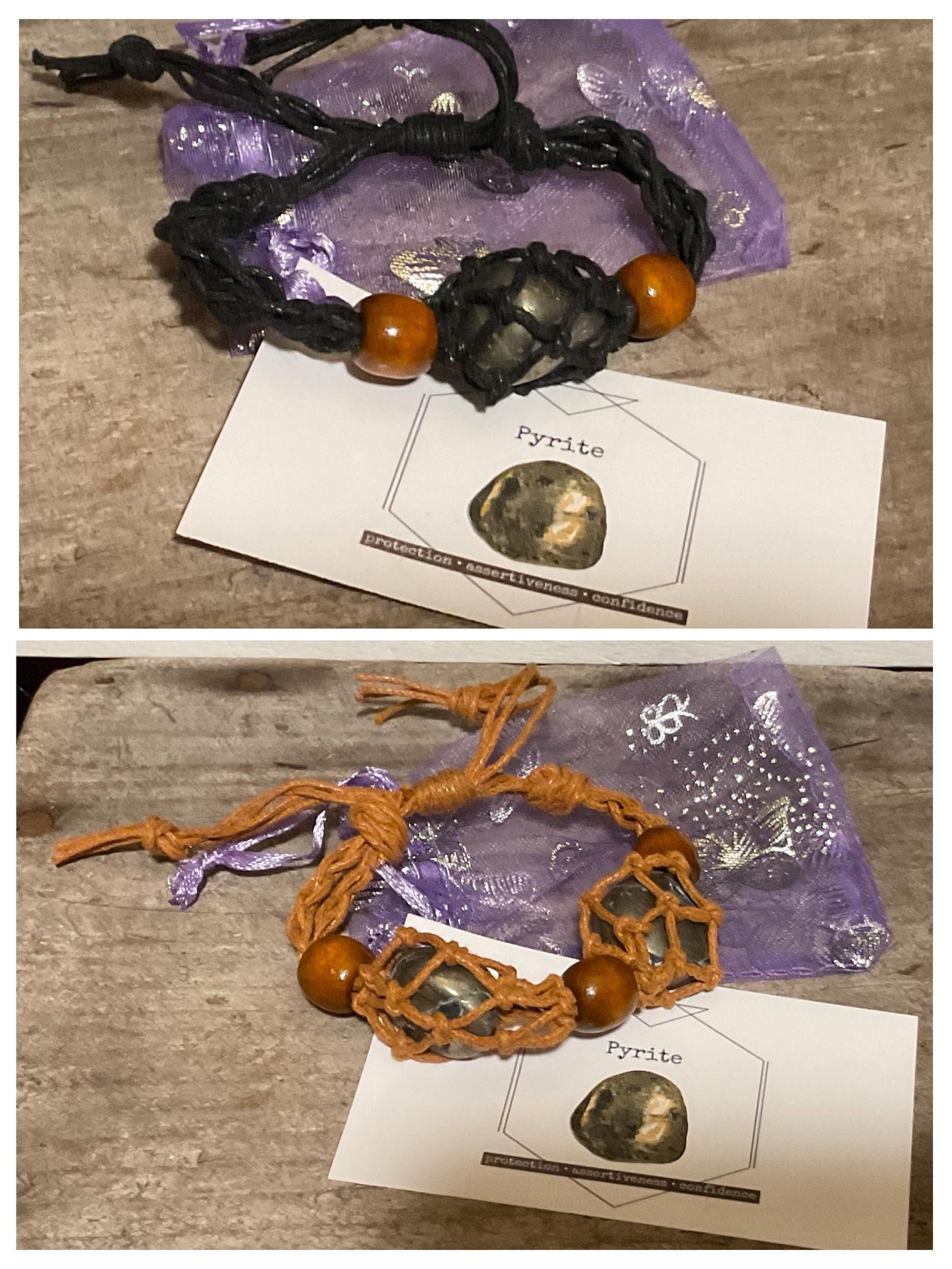 Hemp Rope Crystal Cage Adjustable Bracelet with choice of Genuine Tumbled Crystal