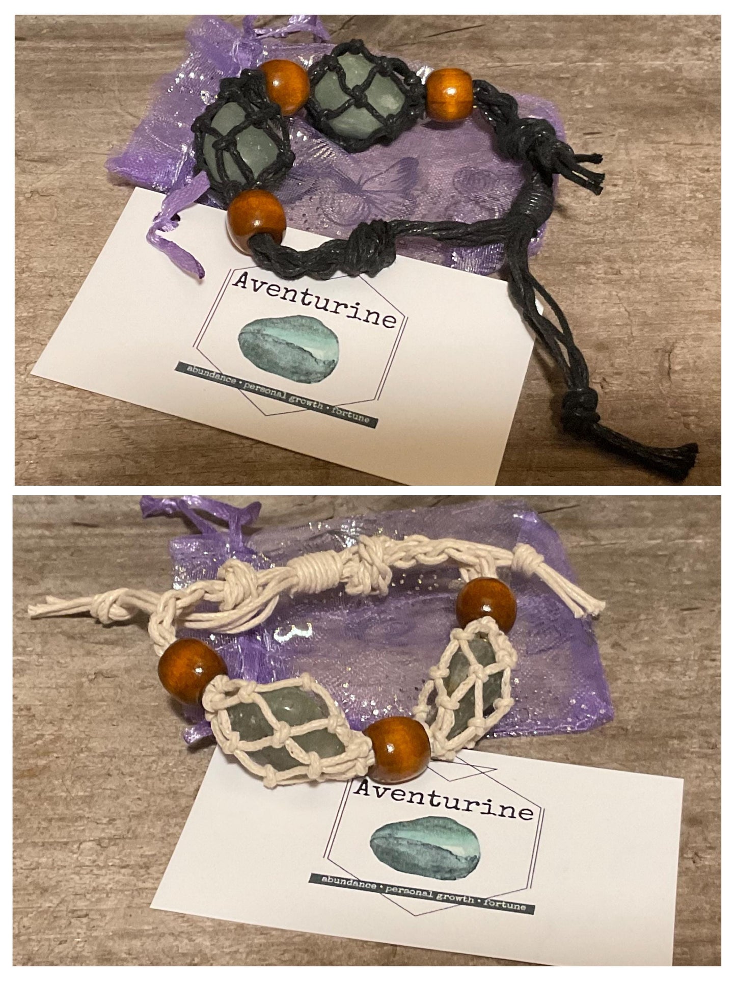 Hemp Rope Crystal Cage Adjustable Bracelet with choice of Genuine Tumbled Crystal
