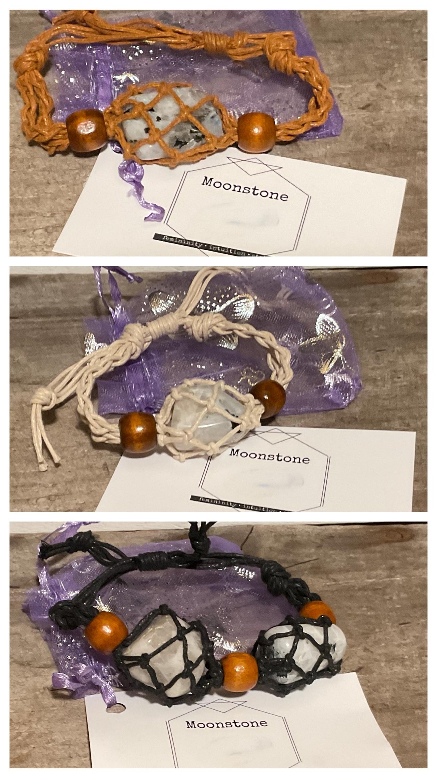 Hemp Rope Crystal Cage Adjustable Bracelet with choice of Genuine Tumbled Crystal