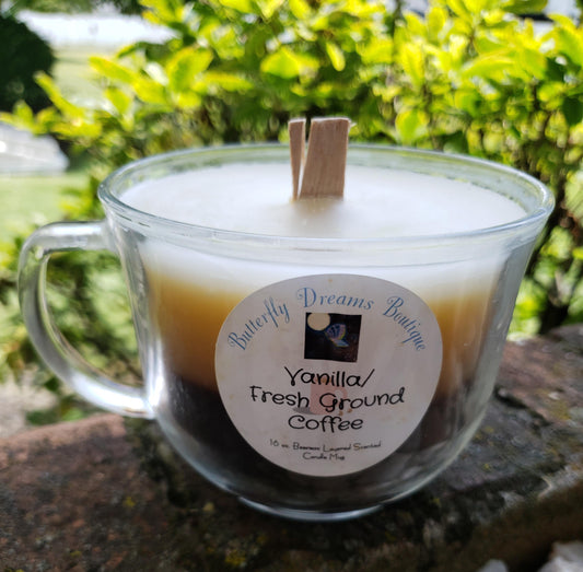 Homemade Yummy Coffee scented Layered Beeswax 18 oz Glass Coffee Mug Candle
